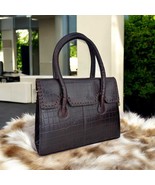 Crocodile Embossed Leather Tote Bag: Full Grain Dark Brown Handbag - $5,099.54 MXN