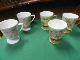 Beautiful Set of 5 Vintage Handpainted Pedestal &quot;Floral&quot; pattern  CUPS - £13.75 GBP