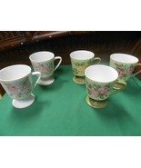 Beautiful Set of 5 Vintage Handpainted Pedestal &quot;Floral&quot; pattern  CUPS - £13.91 GBP