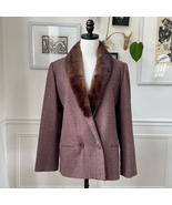 Vintage 70s EH Woods Glenn Plaid Wool Blend Blazer Fur Collar 12 L XL - $64.48 CAD