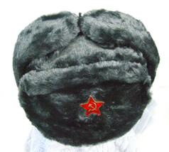 Authentic Russian Military Deep/Gray Ushanka W/ Red Star Hammer and Sickle - $30.74