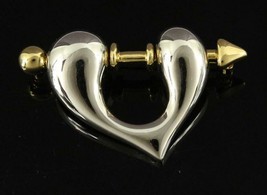 Vintage Costume Jewelry Silver Gold Tone Pierced Heart &amp; Arrow Brooch Pin - £16.21 GBP