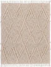60" X 50" Beige Woven Cotton Geometric Throw Blanket with Fringe - $1,717.36 MXN