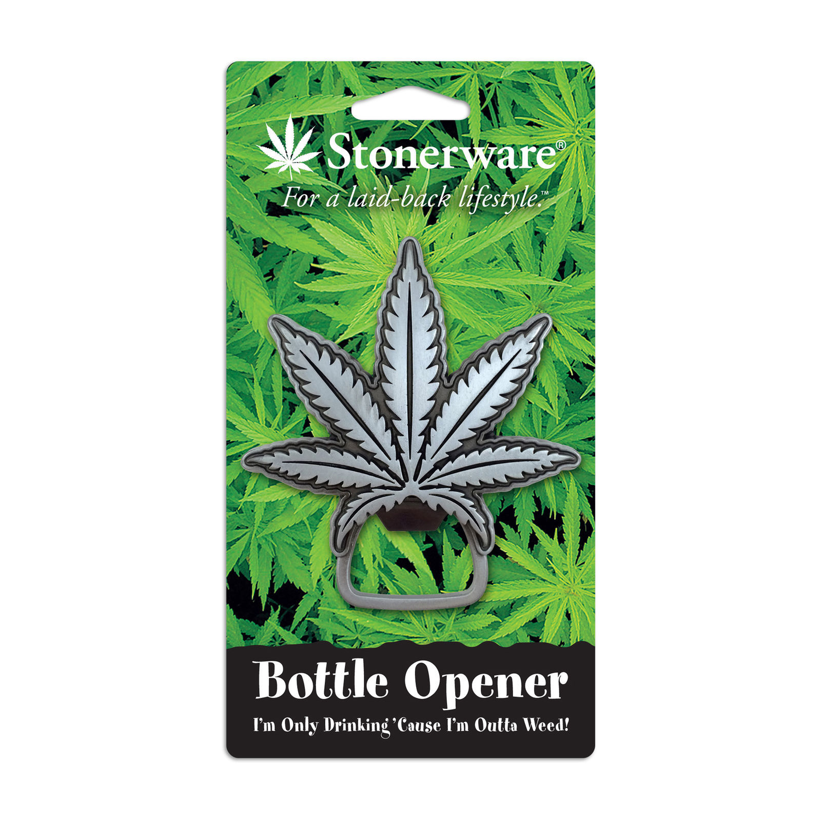Stonerware Marijuana Leaf Die-Cut Image Metal Bottle Opener NEW UNUSED - £6.25 GBP