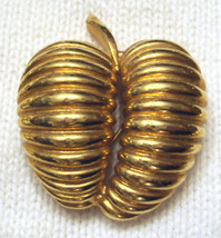 Abstract Apple PIN 3D Gold Plated Ribbed Shrimp Textured Brooch Unique VTG - £15.50 GBP