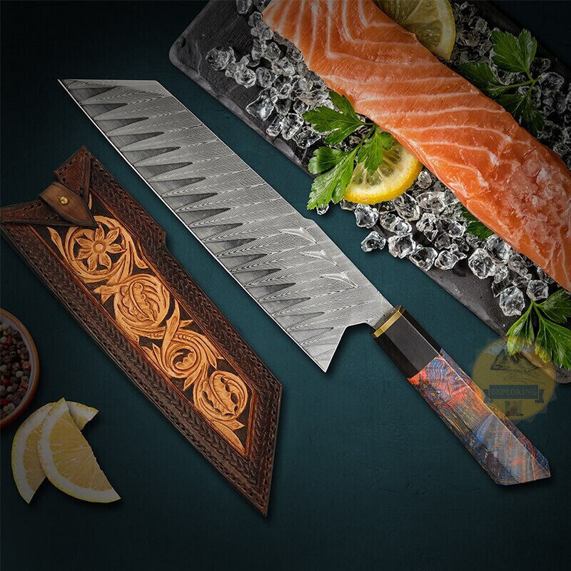 8&quot; DAMASCUS STEEL SANTOKU KNIFE HANDMADE JAPANESE TANTO CHEF KNIFE WITH ... - $156.42