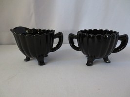 Imperial Black Depression Glass Pillar &amp; Flute Sugar and Creamer Footed Set - £19.61 GBP