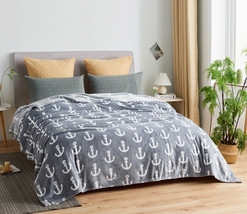 Gray Anchor Geometric Blanket Microplush Plush Fleece Bed Decor King/Cal King - £51.76 GBP
