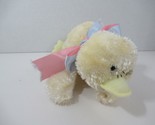 cream or pale yellow plush duck laying lying down pink green bow - £16.34 GBP