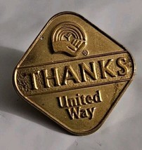 Vtg3/4&quot;Gold Tone United Way Thanks Diamond Shape Metal Clip On Pinback L... - $8.20