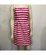 Lilly Pulitzer 6 Maybell Azalea Pink White Striped Strapless Boned Peplu... - $47.53