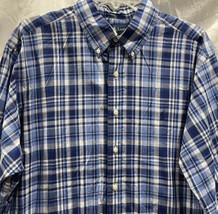 Ralph Lauren Button Down Shirt Blue White Plaid Long Sleeve Top Logo Mens XL - $16.82