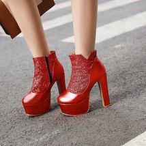 New Fashion Ankle Boots for Women Thick Heels Spring Autumn Bling Round Toe Plat - £83.37 GBP