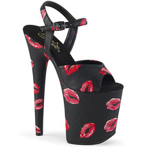 Pleaser FLAMINGO-809KISSES Black Sexy Women 8&quot; Heel Platform Ankle Strap Sandal - £54.31 GBP