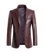 New Men Blazer Burgundy Handmade Genuine Leather Lambskin Formal Stylish... - $2,457.01 MXN+
