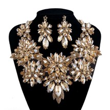 Bridal Wedding Statement Jewelry Sets Rhinestone Crystal Necklace Champagne Colo - £65.54 GBP