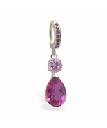 Sterling Silver Belly Ring Pave Set with Deep Pink CZs &amp; a Pink CZ Drop ... - £68.74 GBP