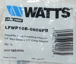 Watts LFWP10B0808PB WaterPex Brass CrimpRing Adapter Male Sweat Crimp Bag of 10 image 2