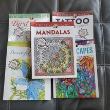Lot of 5 Large Adult Coloring Books Bird Mandalas Tattoo Flowers Landscapes New - £30.44 GBP