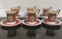 Rare Vintage Set Germany GDR Porcelain Demitasse Cups &amp; Saucer Moccha Gold - £146.43 GBP