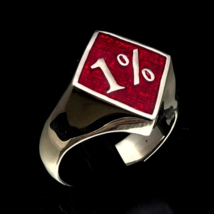 Sterling silver Biker ring One percent symbol diamond shape with Red enamel high - £56.12 GBP