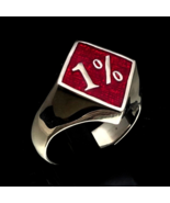 Sterling silver Biker ring One percent symbol diamond shape with Red ena... - $95.32 CAD