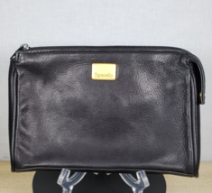 Vintage Tignanello Black Leather Long Organizer Zipper Top Cosmetic Trav... - $22.79