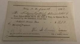 School Tax Receipt Hand Signed William L Bemis Collector W M Troy NH 1867 - $37.01