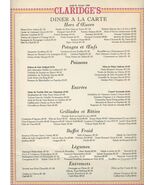 Claridge's Hotel Diner A La Carte Menu London UK 1980 - $126.72