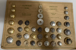 Vtg Salesman Sample 41 Buttons Card Aluminum &amp; Anodized Silver Gold - $15.99 CAD