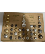 Vtg Salesman Sample 41 Buttons Card Aluminum &amp; Anodized Silver Gold - $15.99 CAD
