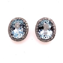 Natural Aquamarine Diamond Stud Earrings 14k WG 5.46 TCW Certified $5,950 121115 - £2,207.90 GBP