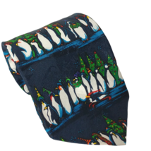 Christmas Tree Penguins Hats Holiday Winter Novelty Polyester Necktie - £16.07 GBP
