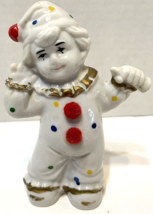 Vintage Porcelain Clown Figurine White Black Polka Dot with Horn 4.5&quot; Taiwan - £11.83 GBP