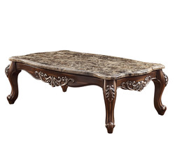 57" Brown And Oak Faux Marble And Solid And Manufactured Wood Coffee Table - $23,029.65 MXN