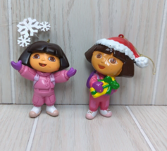 Dora the Explorer Christmas Tree Ornaments lot 2 Santa hat snowflakes 2003 - £11.64 GBP