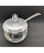 Vintage Glass Jelly Serving 3.5&quot; Tall Jar W/ Spoon &amp; Hammered Aluminum Lid - $16.13 CAD