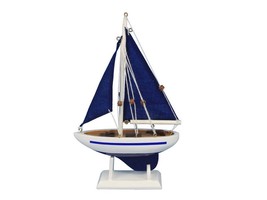 [Pack Of 2] Wooden Blue Pacific Sailer with Blue Sails Model Sailboat Decorat... - £37.64 GBP