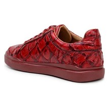 Belvedere Kingstone Genuine Pirarucu Leather Lace Up Sneakers Red Br02 image 4
