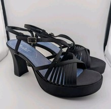 Vintage Mudd Size 10 Rita Platform Heels Black Strappy Satin Y2k 90s New... - $67.72