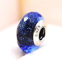 Iridescence Blue Fascinating Faceted Murano Glass Charm Bead For Charm Bracelet - £7.96 GBP