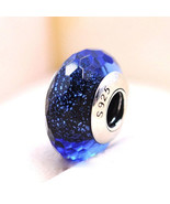 Iridescence Blue Fascinating Faceted Murano Glass Charm Bead For Charm B... - $13.70 CAD