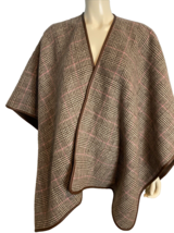 Talbots Women&#39;s Wool Blend Plaid Poncho/Wrap Brown M/L - $28.49