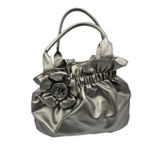 Bueno Women&#39;s Shiney Gray Puffy Handbag with Rose Decor Shoulder Bag - $316.69 MXN