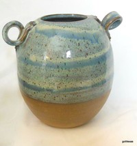 Vintage A &amp; A Pottery Vase with Turned Handles Beautiful Glaze 7 x 6&quot; - $28.71