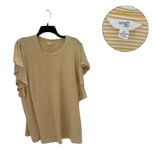 Terra &amp; Sky 2X Yellow White Striped Ruffle Sleeve Blouse Tee Plus Size - $12.86