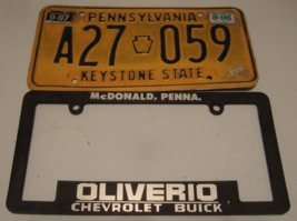 1970s Yellow Keystone Pennsylvania License Plate And Frame - A27 * 059 Oliverio - £25.10 GBP