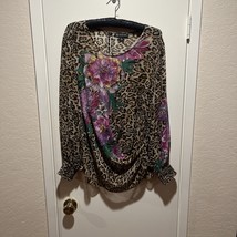 INC International Concepts 2X Leopard Floral Rhinestone Blouse Top Sheer... - $19.75