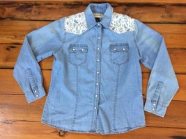 Vtg Style Bit Bridle Blue Cotton Blend Long Sleeve Button Up Lace Womens... - $19.99