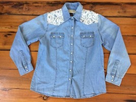 Vtg Style Bit Bridle Blue Cotton Blend Long Sleeve Button Up Lace Womens... - £16.01 GBP